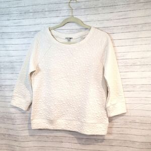 HALOGEN WHITE EMBOSSED FLORAL SWEATSHIRT, SIZE MEDIUM
